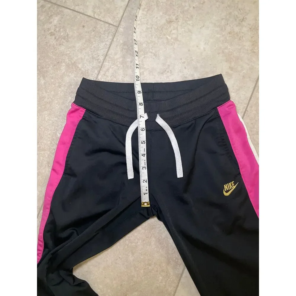 2000s Nike Gray Tag Kids Girls Sz L Wide Leg Track Sweat Pants Black Pink Stripe